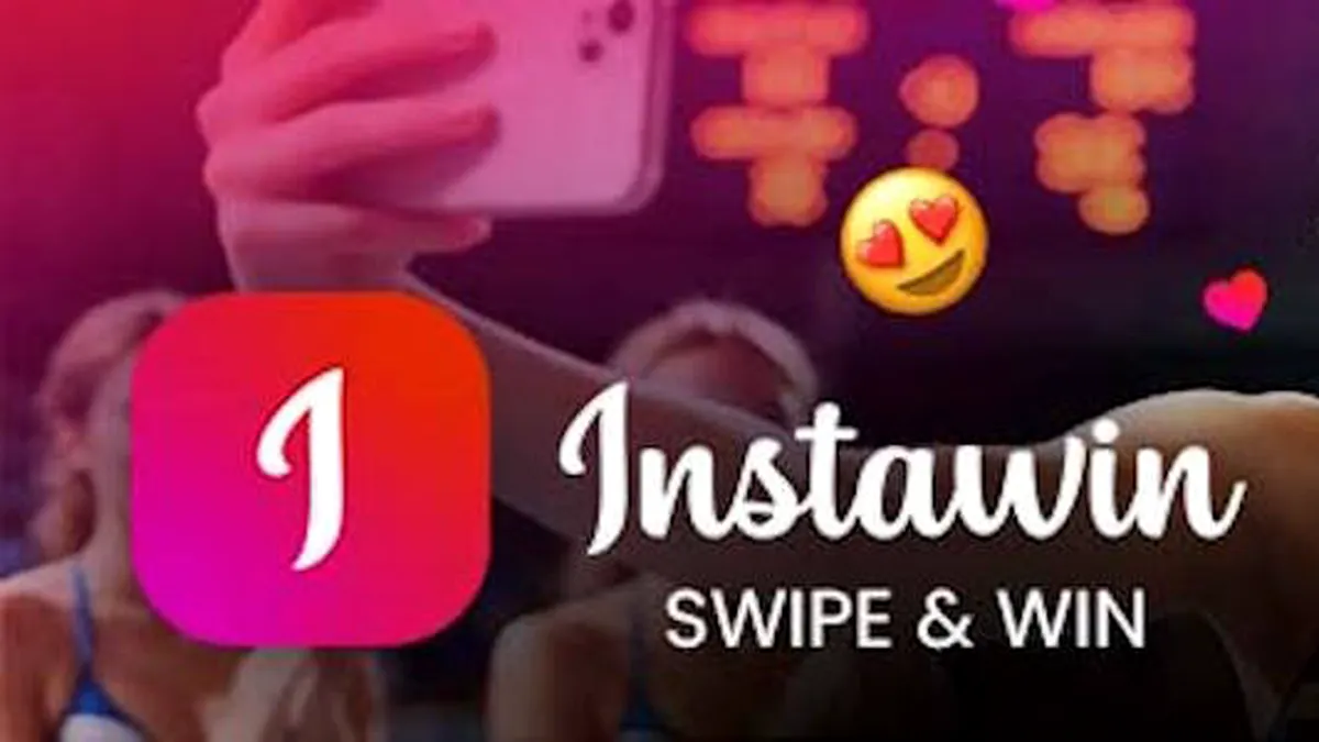 Antarmuka permainan Instawin dengan gaya kartu pos digital