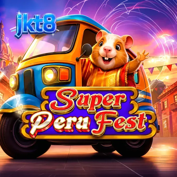 Tampilan visual slot Super Peru Fest dengan latar belakang festival jalanan Peru yang meriah.